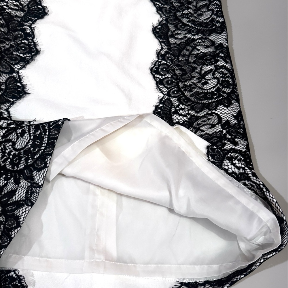 Trina Turk Saba Ivory Black Lace Overlay Panels Sheath Dress. Size 2. EUC. - Picture 11 of 16